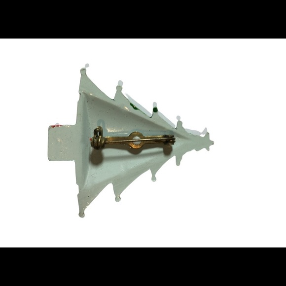 VINTAGE Christmas Tree Brooch pin green and red - Picture 3 of 6